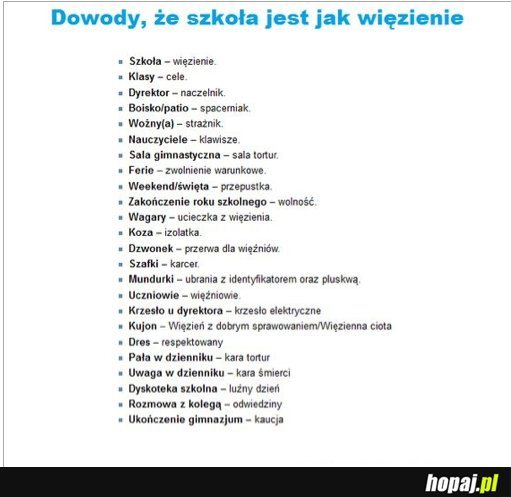 Dowody, że szkoła jest jak więzienie