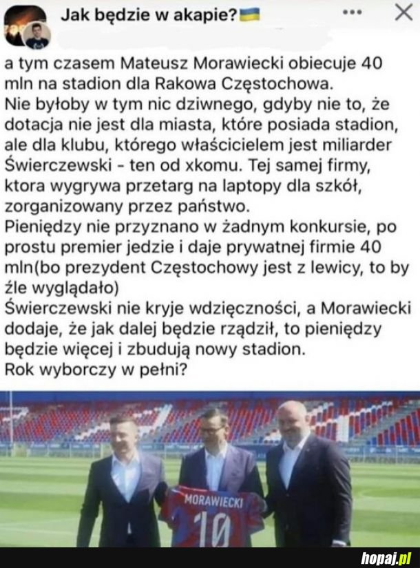 Morawiecki, laptopy i stadion...