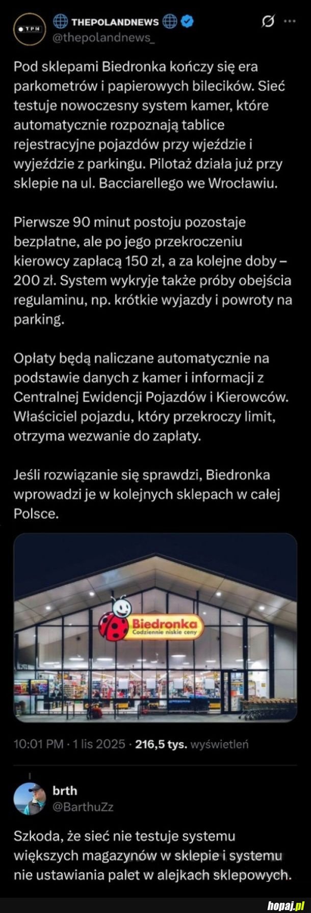 Biedronka kończy z erą parkometrów