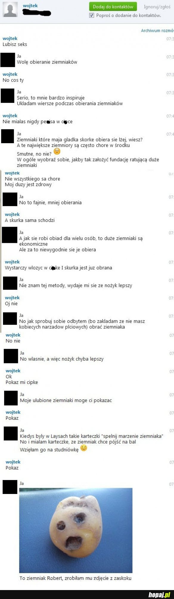 Seks vs obieranie ziemniaków