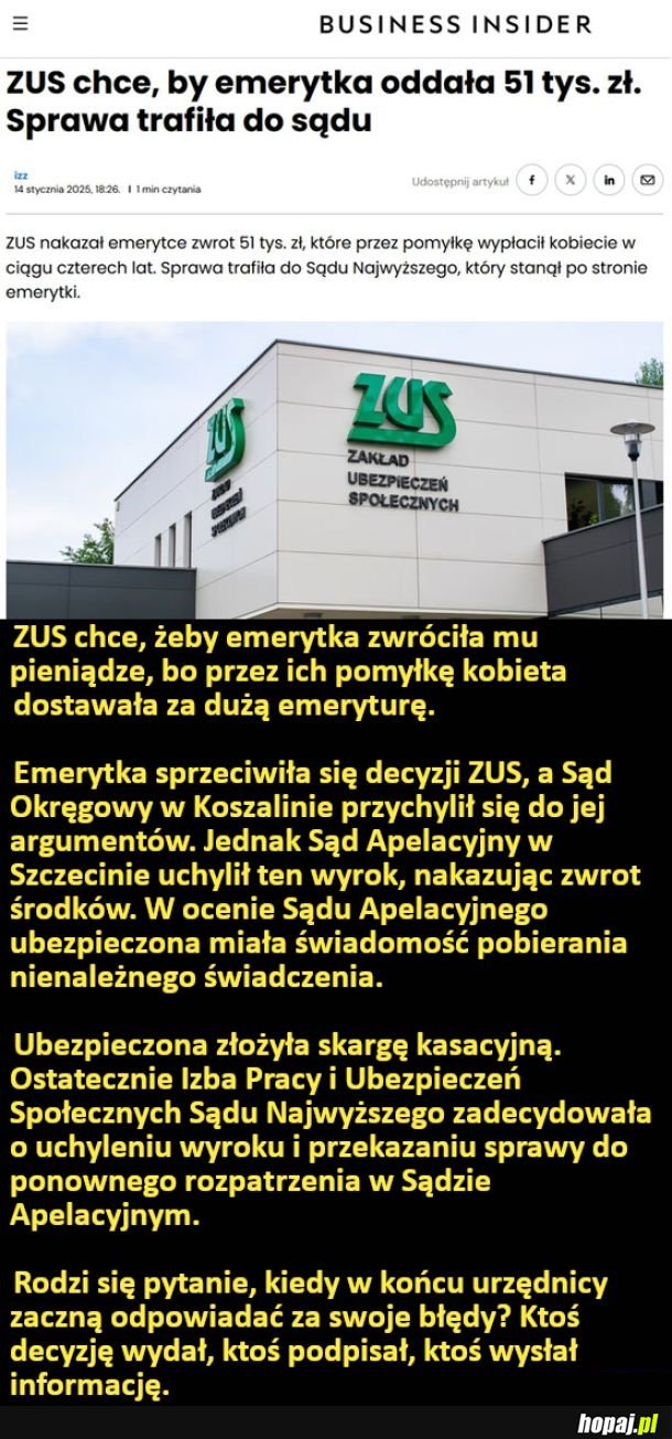 Pracownik się pomylił, a emerytce każą zwracać