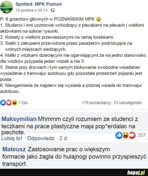 Sześć grzechów głównych w POZNAŃSKIM MPK