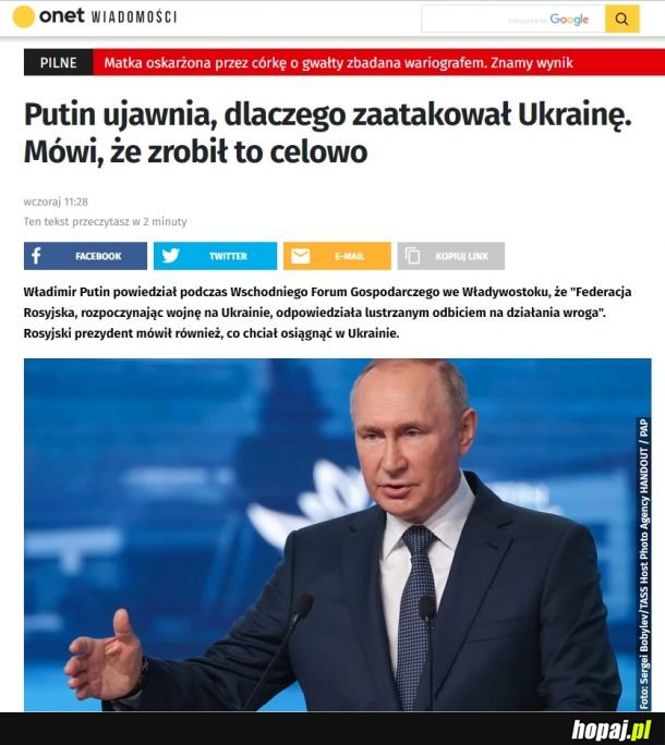 #ONET znów dokonał szokującego odkrycia. Trzymajcie się stołków: Putin nie zaatakował Ukrainy przypadkiem tylko CELOWO