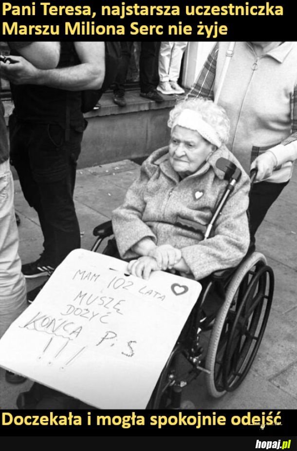 Najstarsza uczestniczka Marszu Miliona Serc nie żyje