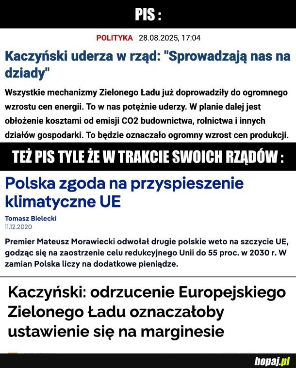 PIS znowu udaje, że nie był za zielonym ładem i ograniczaniem emisji CO2
