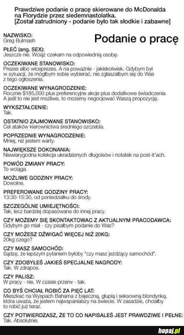 PODANIE O PRACĘ - Hopaj.pl