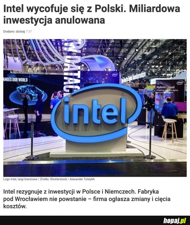 Intel rezygnuje z fabryki pod Wrocławiem