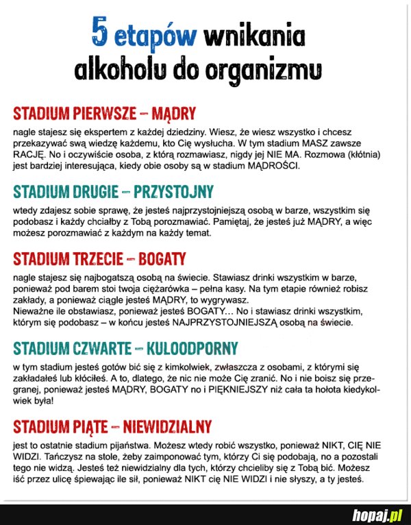 5 etapów wnikania alkoholu do organizmu