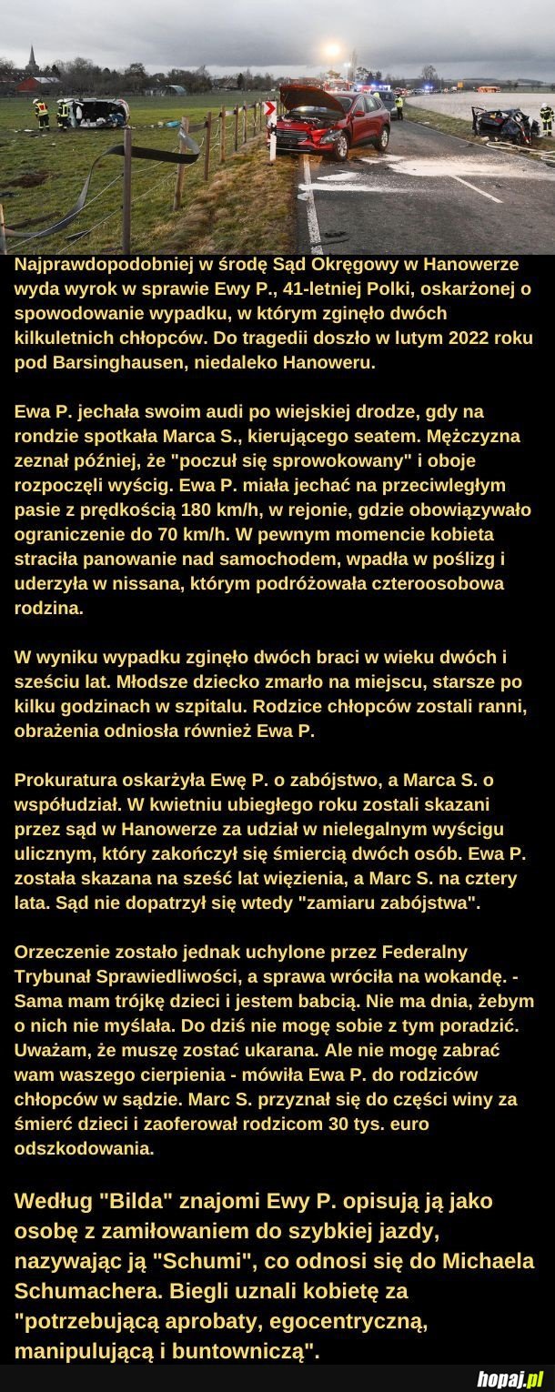 Spowodowała śmiertelny wypadek - odpowiada jak za zabójstwo. Oczywiście to w Niemczech.