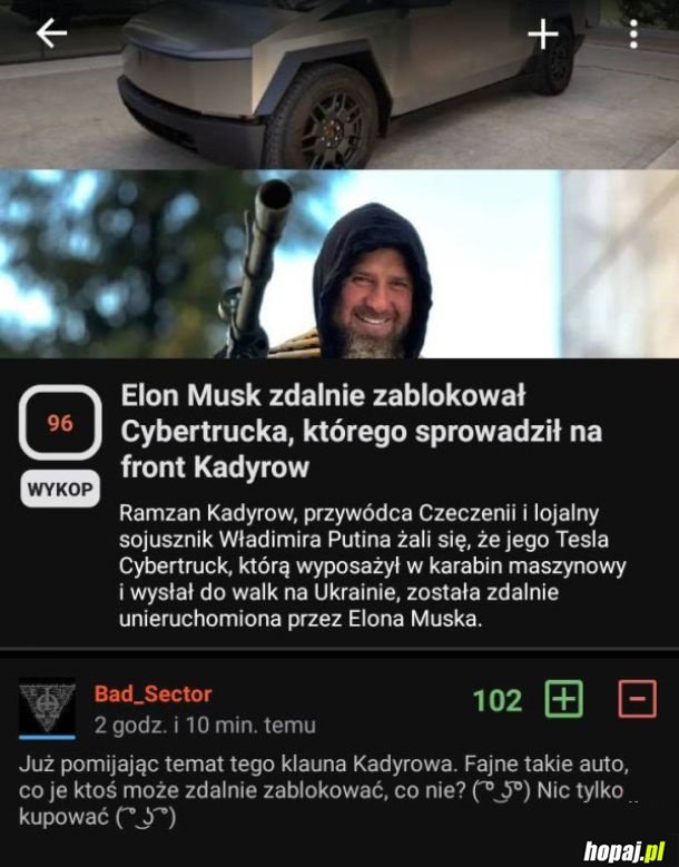 Cybertruck Kadyrowa zablokowany