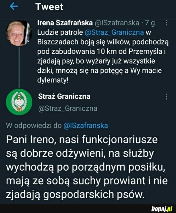 Straż Graniczna uspokaja panią Irenkę
