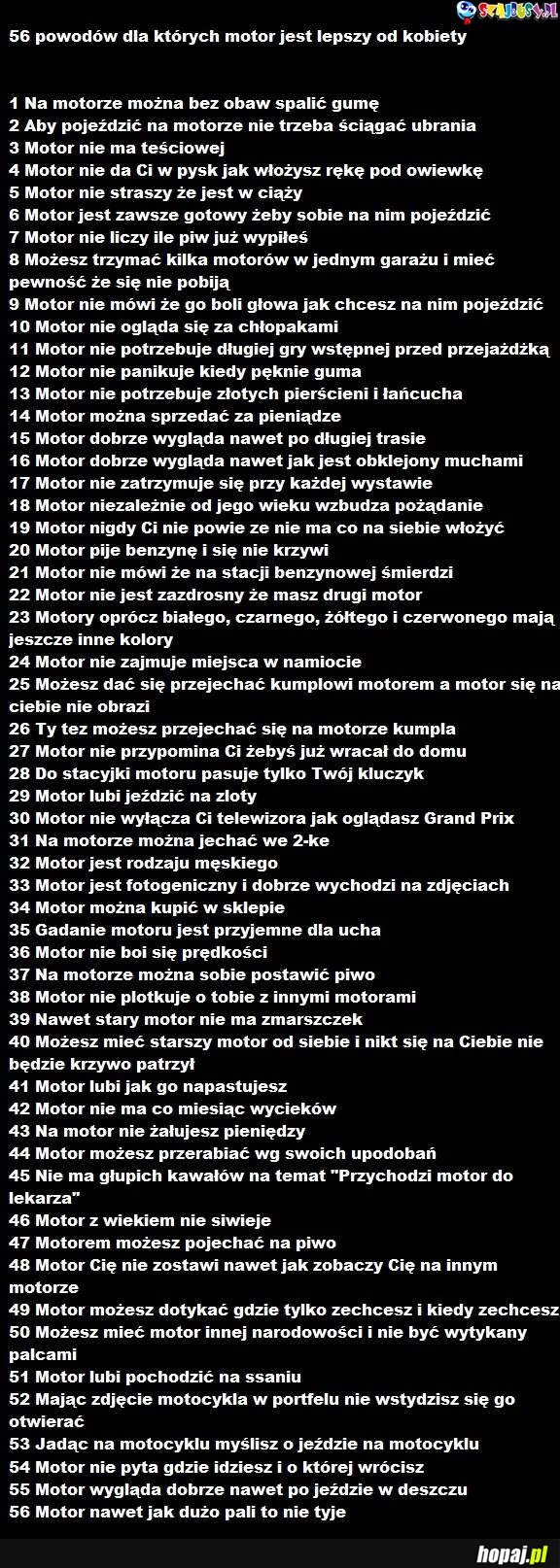 56 powodów wyższości motocykla nad kobietą? prawdy czy fałsze?...