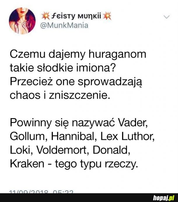 Czemu dajemy huraganom takie słodkie imiona?