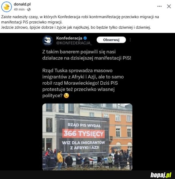 Kontrmanifestacja przeciwko migracji na manifestacji przeciwko migracji