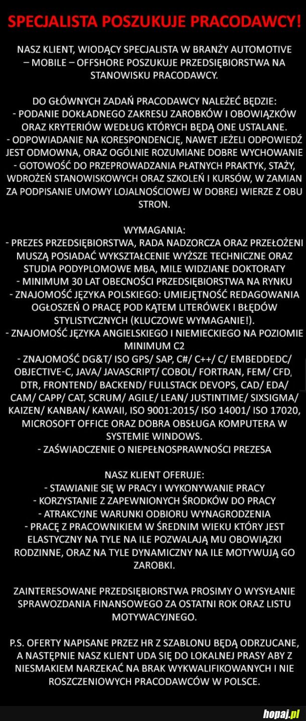 TROCHĘ Z INNEJ BECZKI - PRACOWNIK SZUKA PRACODAWCY