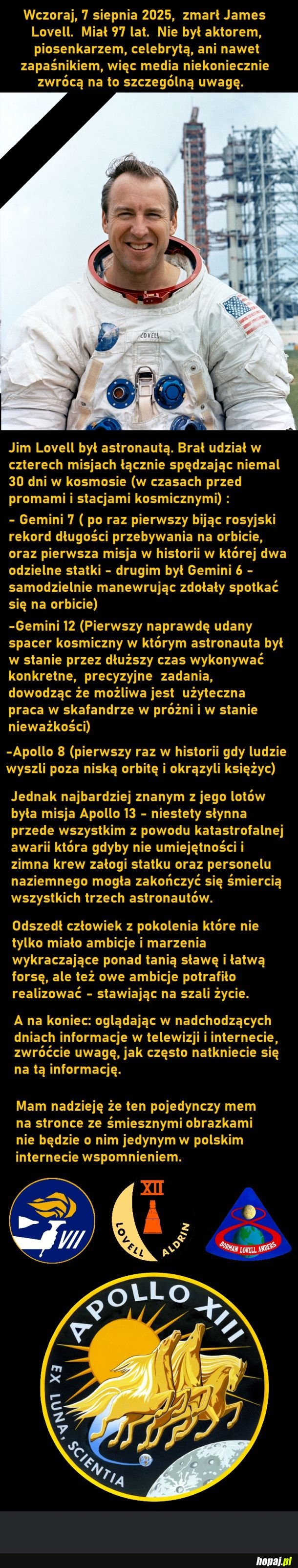 Zmarł Jim Lovell. Ilu z was o nim słyszało? 