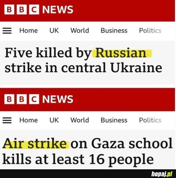 BBC porównanie nagłówków Rosja vs Izrael