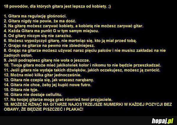 18 powodów, dla których gitara jest lepsza od kobiety