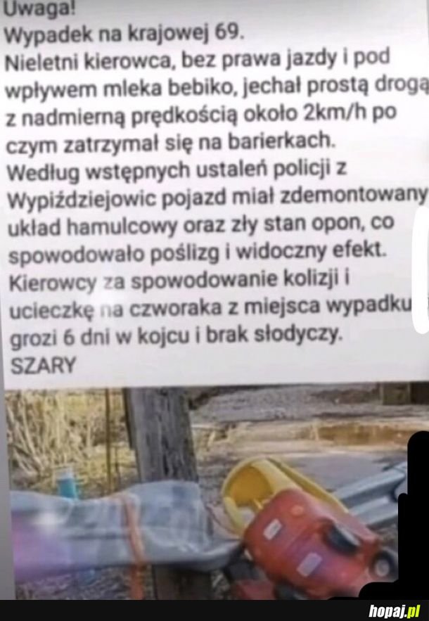 Wypadek na krajowej 69.