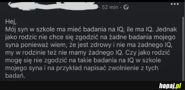 Wynik testu IQ — Negatywny