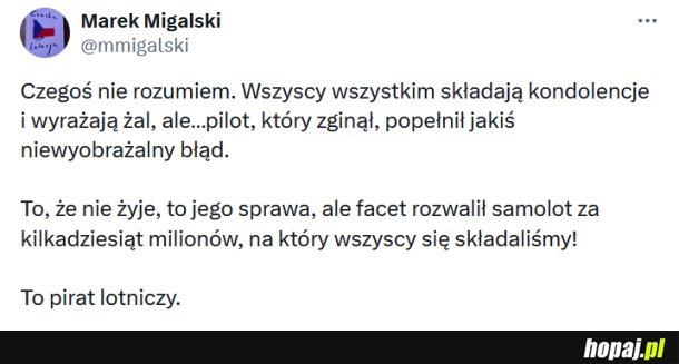 Burza po wpisie Migalskiego o katastrofie F-16