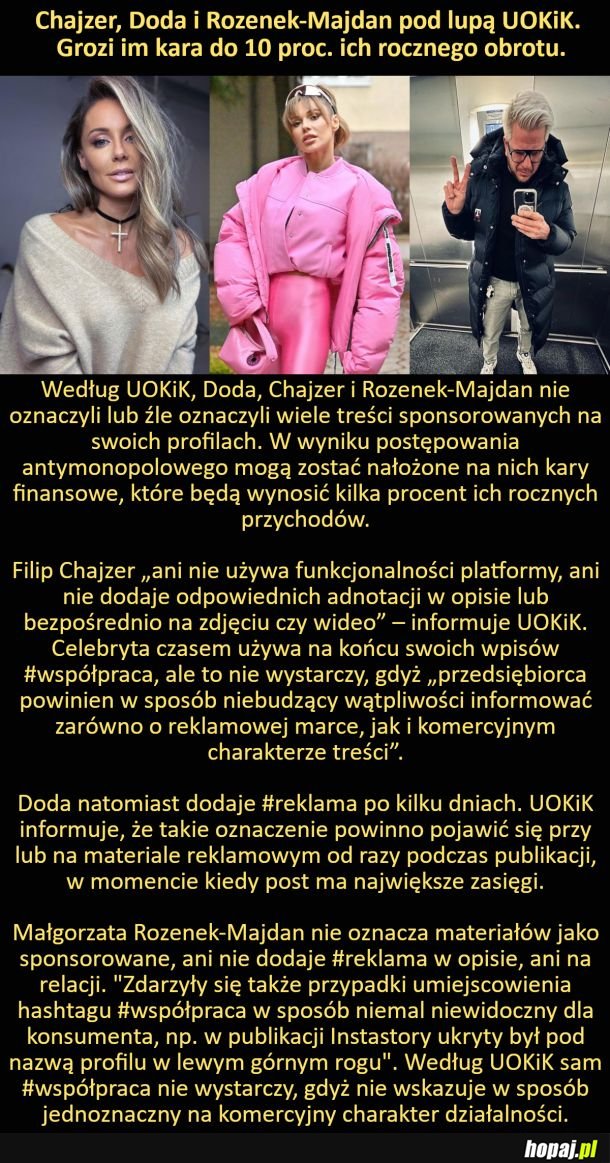 Chajzer, Doda i Rozenek-Majdan pod lupą UOKiK