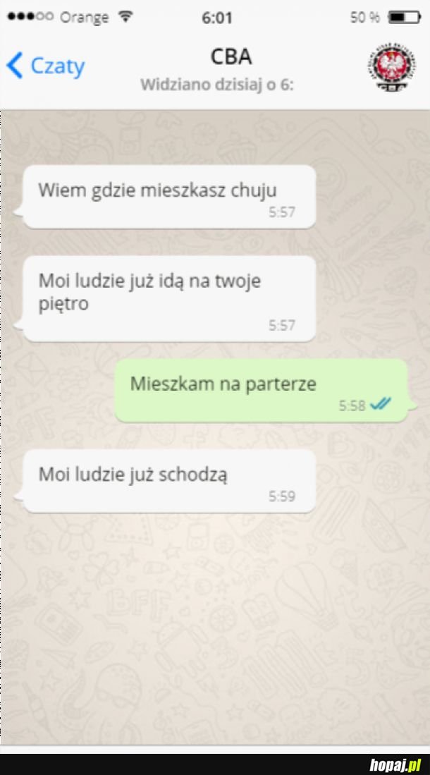 CBA w mieszkaniu Banasia - screen z rozmów