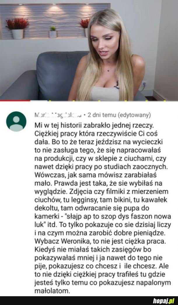 Mocny komentarz pod filmem jutuberki