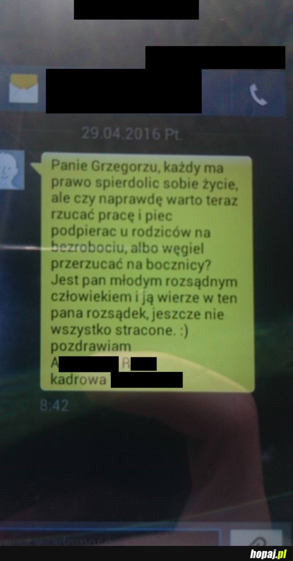 SMS z kadr po zaniesieniu L4