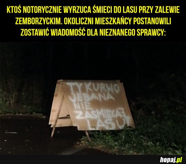 Krótko, zwięźle i na temat do śmiecącego w lesie dzbana!