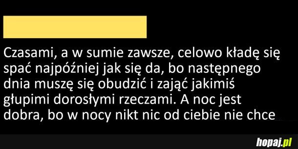 Tylko w nocy mam czas dla siebie i święty spokój