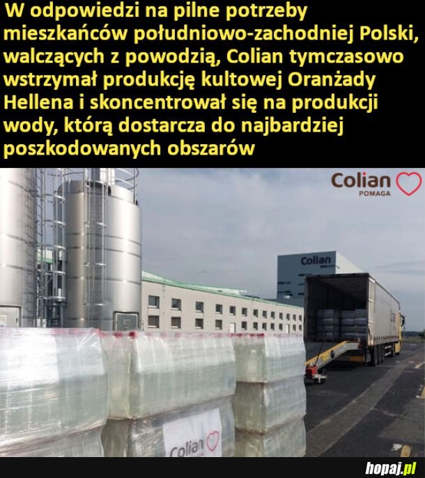 Colian zmienił plany produkcyjne i zaczął produkcję wody dla powodzian