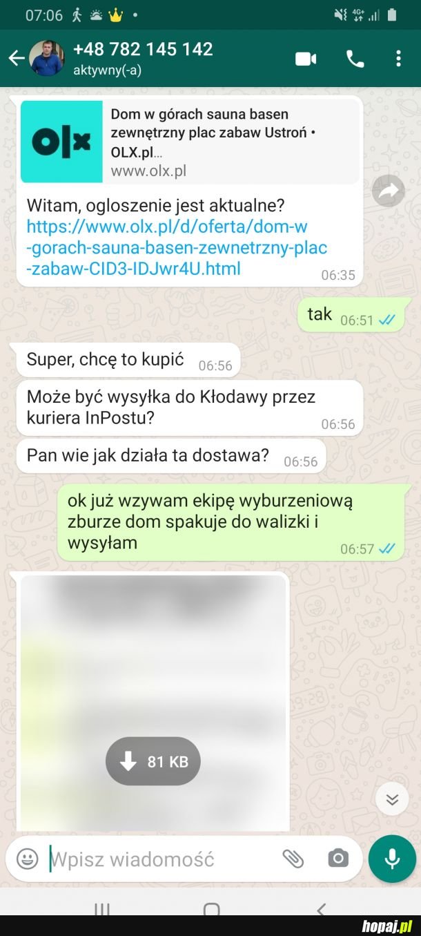 Scamer ze Wschodu i dom wysłany kurierem