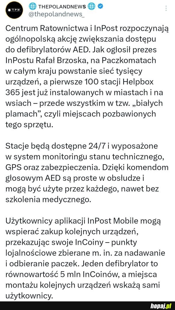 InPost rozpoczyna ogólnopolską akcję zwiększania dostępu do defibrylatorów AED