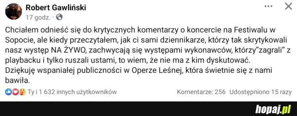 Robert Gawliński o festiwalu