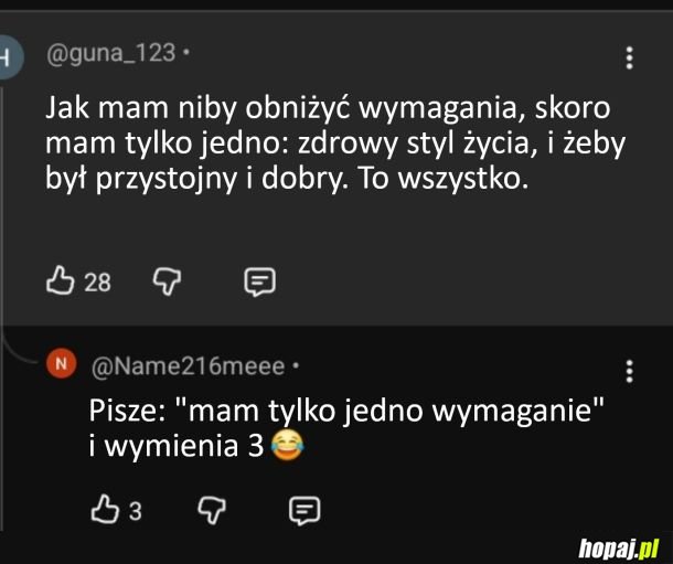 Jedno wymaganie