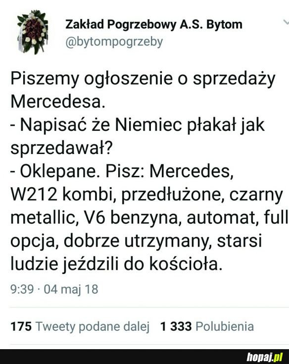 Zakład pogrzebowy sprzedaje