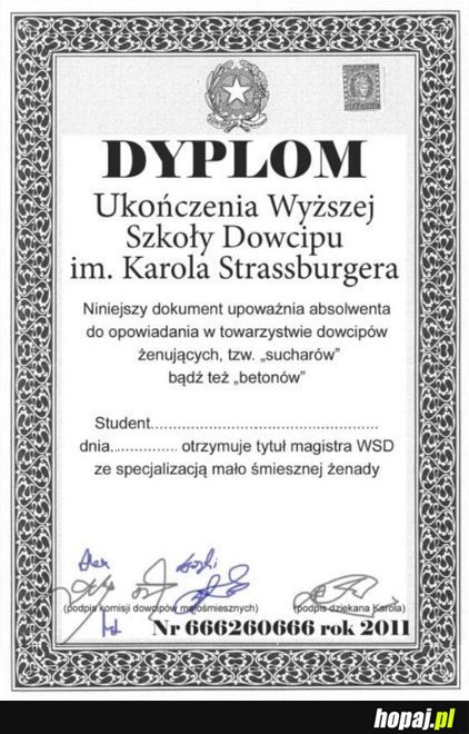 Dyplom ukończenia wyższej szkoły dowcipu