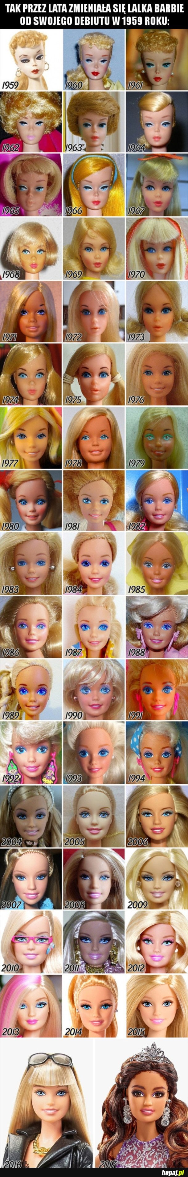 JAK PRZEZ LATA ZMIENIAŁA SIĘ LALKA BARBIE