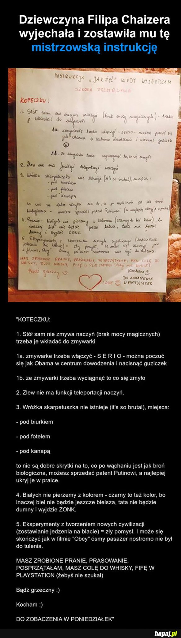INSTRUKCJA DLA FILIPA CHAJZERA OD JEGO DZIEWCZYNY