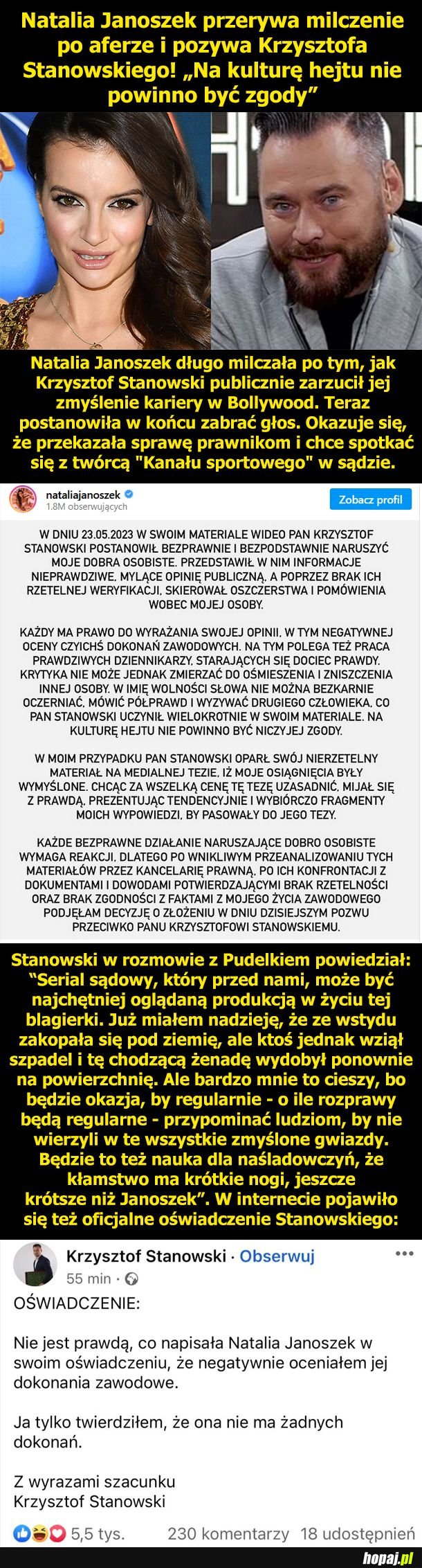 Natalia Janoszek pozywa Krzysztofa Stanowskiego