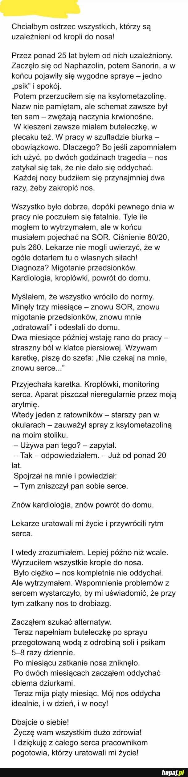 Ostrzeżenie dla ludzi, którzy są uzależnieni od kropli do nosa