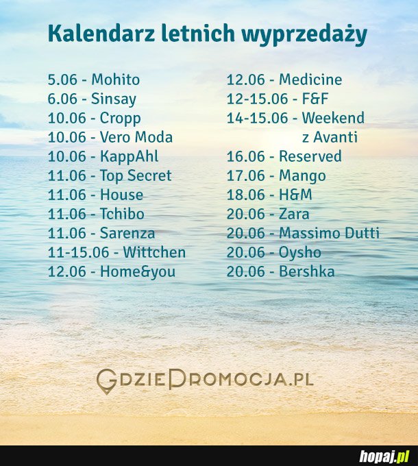 Kalendarz letnich wyprzedaży 2014