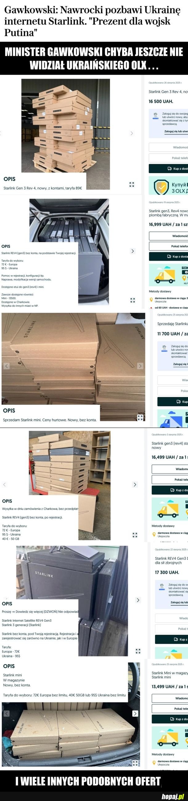 Starlinki na ukraińskim olx