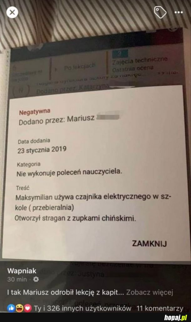 Uwaga ze szkoły