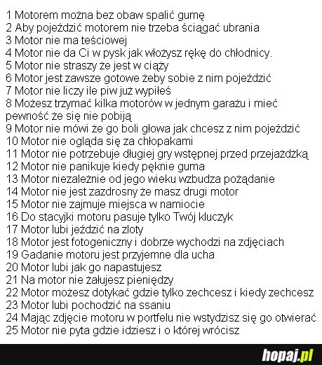 Dlaczego motor jest lepszy od kobiety?