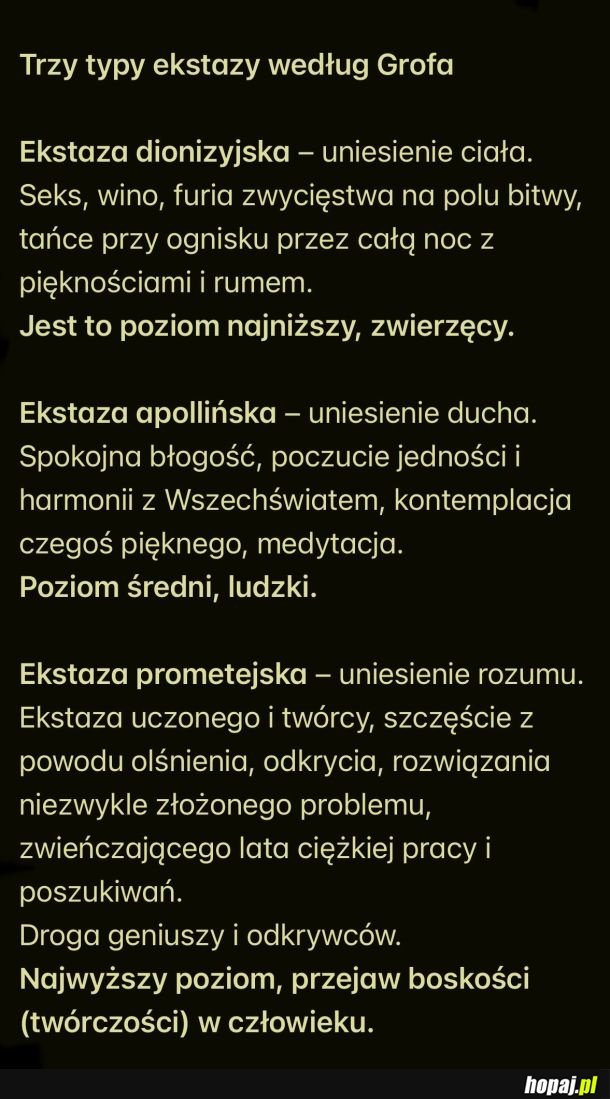Rodzaje ekstaz wg Grofa