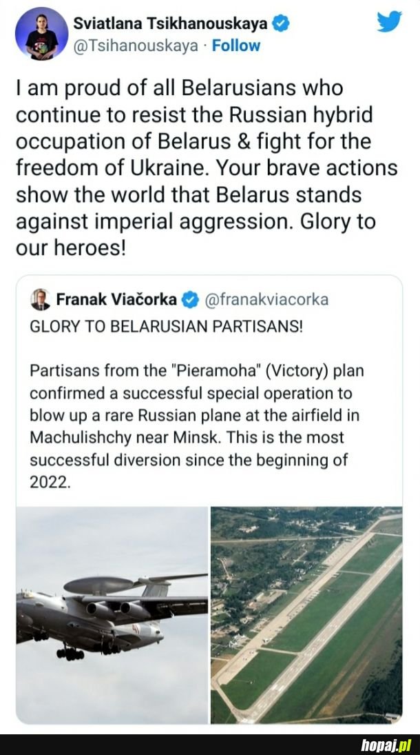 Białoruscy opozycjoniści za pomocą dronów uszkodzili rosyjski samolot wczesnego ostrzegania wart 330 milionów euro