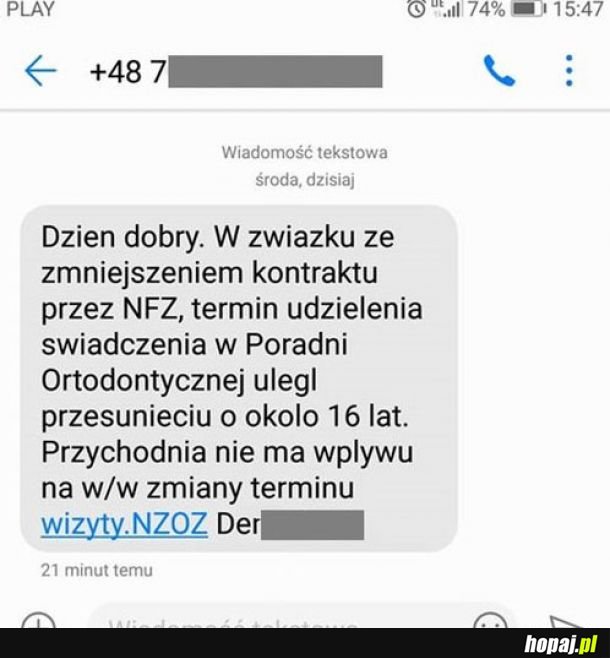 Wiadomość od NFZ