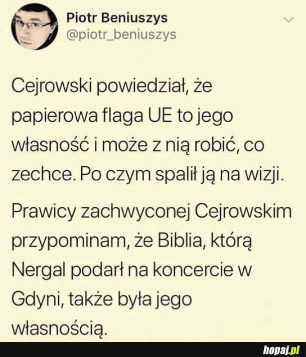 Papierowa flaga UE własnością Cejrowskiego